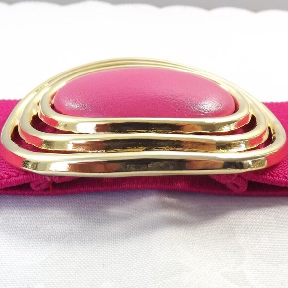 Fuchsia Pink Stretch Belt with Gold and Pink Buckle - Picture 8 of 10
